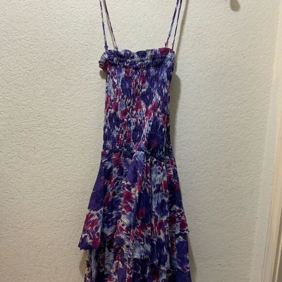 Isabel Marant Etoile Anka Smocked Tiered Cotton Mini Dress Floral Ruffle 38 - Picture 6 of 10